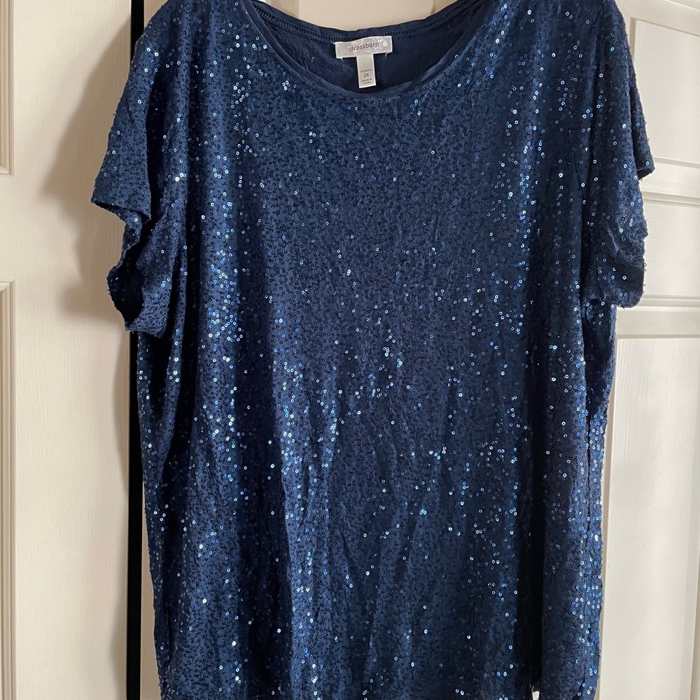 Dress Barn Glittering Blue Short Sleeve Tee